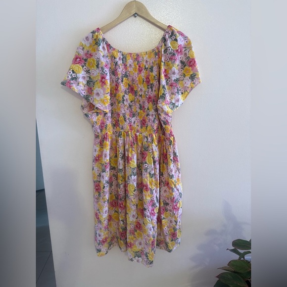 Jolie & Joy Women's Pink Yellow Flowy Ruffle Floral Smocked Mini Dress Size 2X - Picture 9 of 14